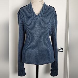 Vintage Ribbed V-Neck Military Sweater